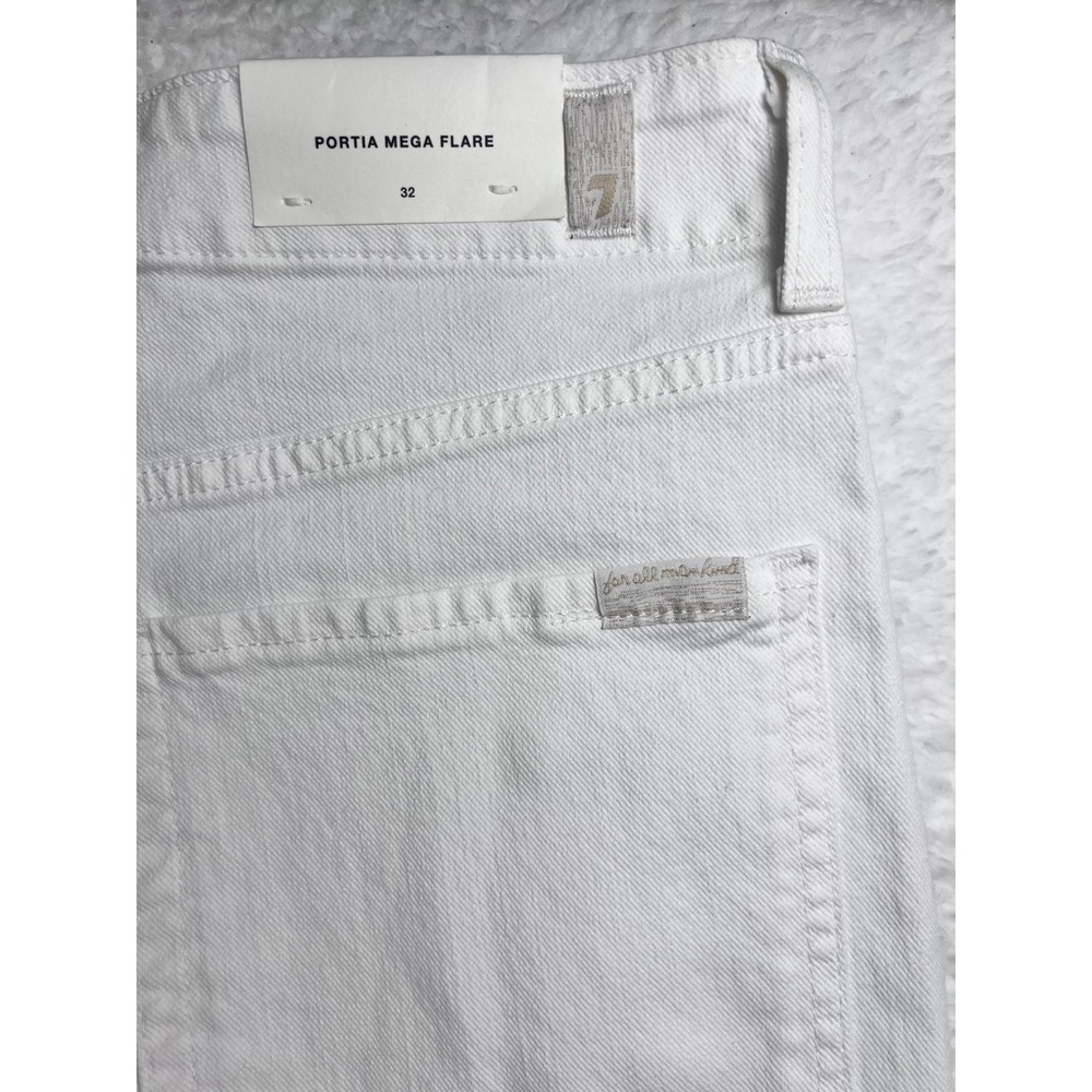 7 For All Mankind Portia Mega Flare Jeans White Sailor Button High Rise 32 NWT - Picture 9 of 14